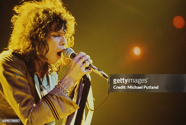 Singer Steven Tyler performing with American hard rock band Aerosmith, USA, November 1978.