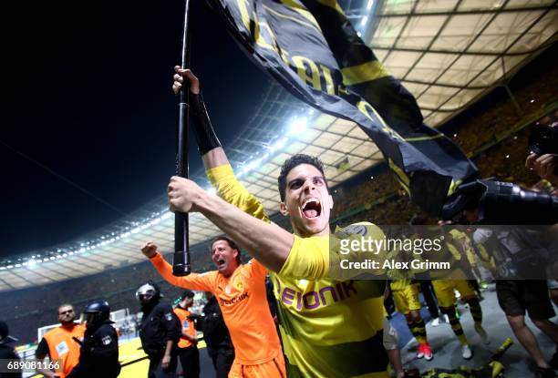 Marc Bartra of Dortmund celebrates after winning the DFB Cup final match between Eintracht Frankfurt and Borussia Dortmund at Olympiastadion on May...