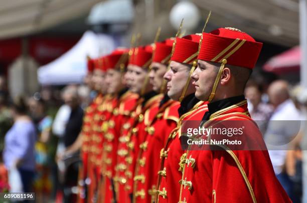 Croatian army marking the 26th anniversary of the Croatian Armed Forces at Ban Josip Jelacic square in Zagreb, Croatia, on 27 May 2017.