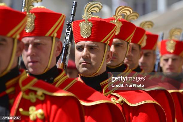 Croatian army marking the 26th anniversary of the Croatian Armed Forces at Ban Josip Jelacic square in Zagreb, Croatia, on 27 May 2017.