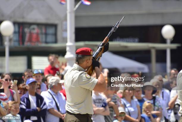 Croatian army marking the 26th anniversary of the Croatian Armed Forces at Ban Josip Jelacic square in Zagreb, Croatia, on 27 May 2017.