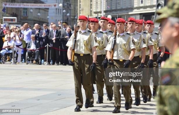 Croatian army marking the 26th anniversary of the Croatian Armed Forces at Ban Josip Jelacic square in Zagreb, Croatia, on 27 May 2017.