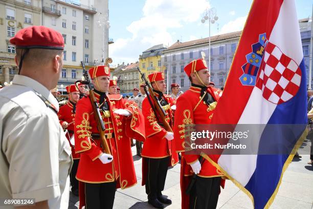 Croatian army marking the 26th anniversary of the Croatian Armed Forces at Ban Josip Jelacic square in Zagreb, Croatia, on 27 May 2017.