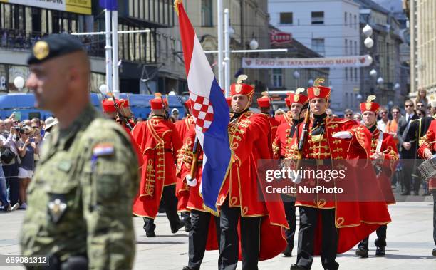 Croatian army marking the 26th anniversary of the Croatian Armed Forces at Ban Josip Jelacic square in Zagreb, Croatia, on 27 May 2017.