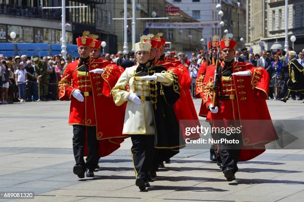 Croatian army marking the 26th anniversary of the Croatian Armed Forces at Ban Josip Jelacic square in Zagreb, Croatia, on 27 May 2017.