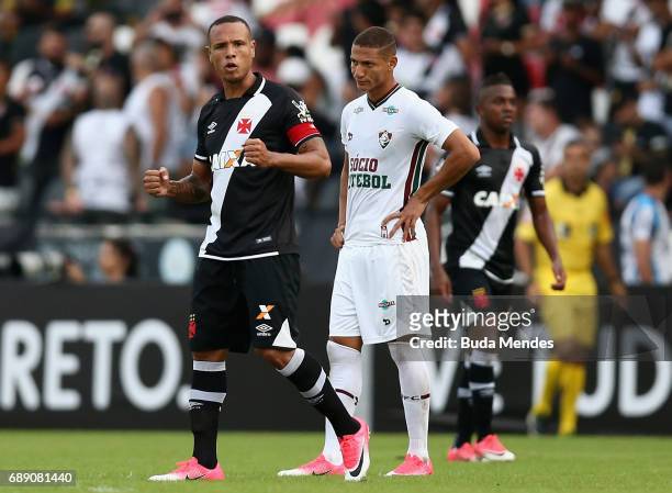 Luis Fabiano of Vasco celebrates a scored goal against Fluminense during a match between Vasco and Fluminense part of Brasileirao Series A 2017 at...