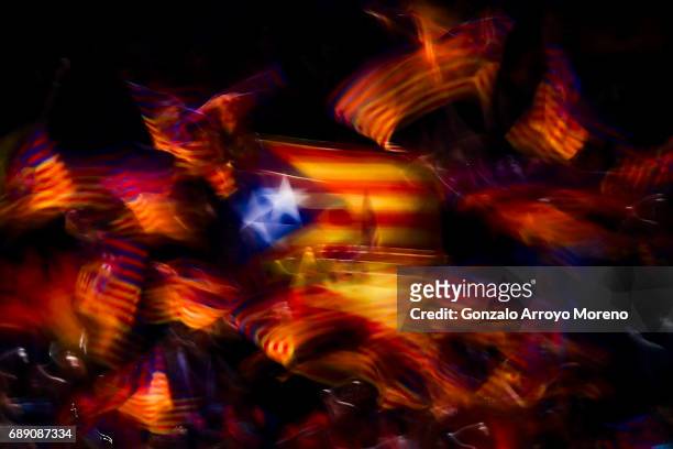 The estelada flag, symbol of the independence of Catalonya is exhibited form the grandtsands where FC Barcelona are attending the Copa Del Rey Final...