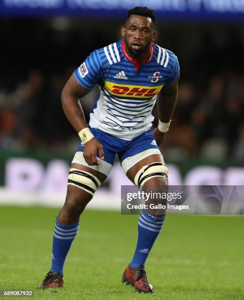 Siya Kolisi of the DHL Stormers during the Super Rugby match between Cell C Sharks and DHL Stormers at Growthpoint Kings Park on May 27, 2017 in...