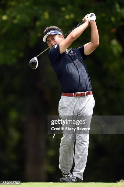 Yuta Ikeda of Japan plays his shot from the 12th tee during Round Three of the DEAN & DELUCA Invitational at Colonial Country Club on May 27, 2017 in...