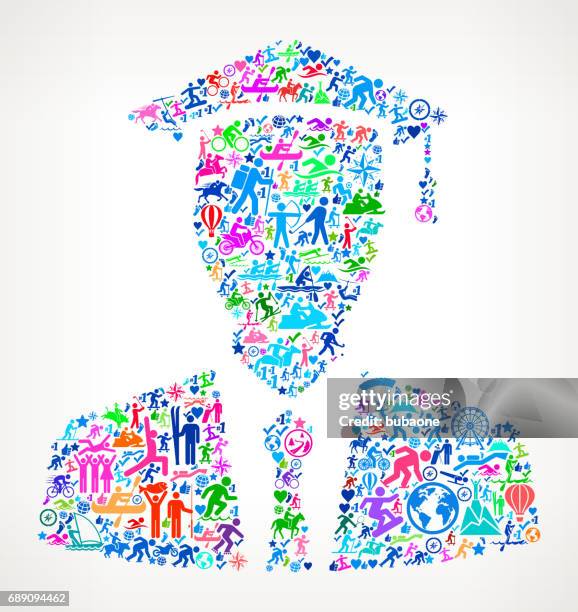 graduation face active lifestyle vector icon pattern - rodeo background stock illustrations