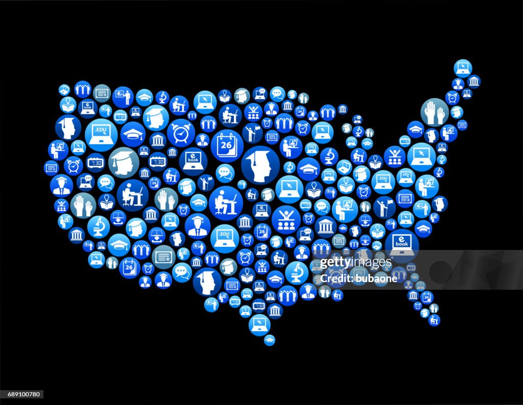 USA Map E-learning and College Education Blue Button Pattern