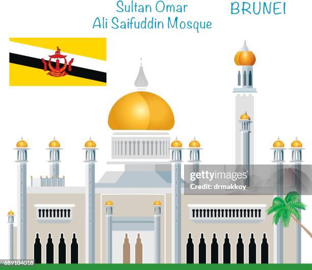 ilustraciones, imágenes clip art, dibujos animados e iconos de stock de mezquita del sultán omar ali saifuddin - sultan omar ali saifuddin mosque