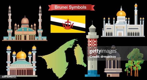 ilustraciones, imágenes clip art, dibujos animados e iconos de stock de símbolos de brunéi - sultan omar ali saifuddin mosque