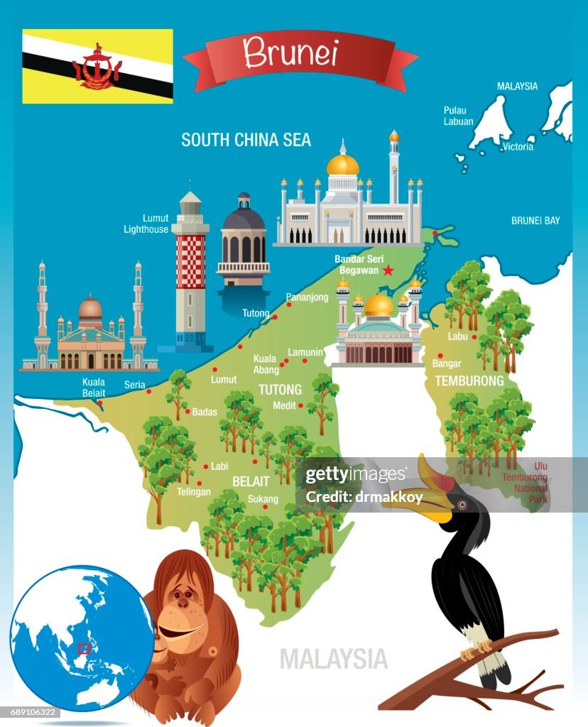 Cartoon map of Brunei