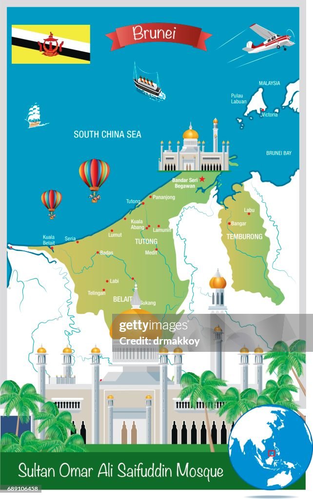 Cartoon kaart van Brunei