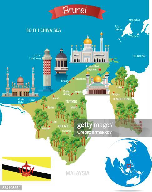 cartoon map of brunei - association of southeast asian nations stock illustrations