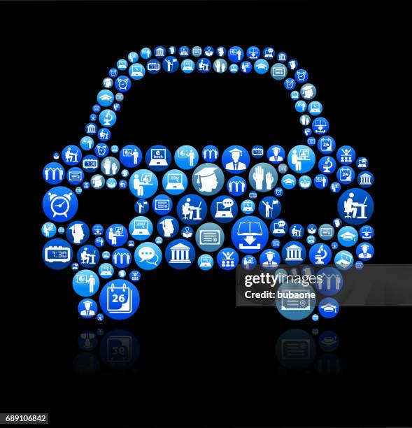 car front e-learning and college education blue button pattern - high school student computer stock illustrations
