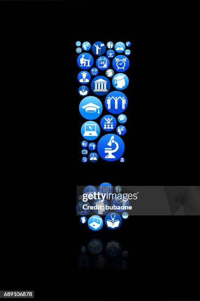 exclamation point e-learning and college education blue button pattern - high school student computer stock illustrations