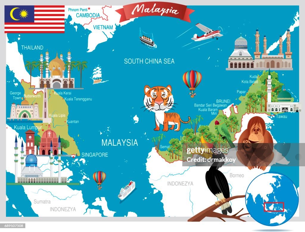 Cartoon map of Malaysia