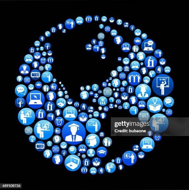 world e-learning and college education blue button pattern - high school student computer stock illustrations