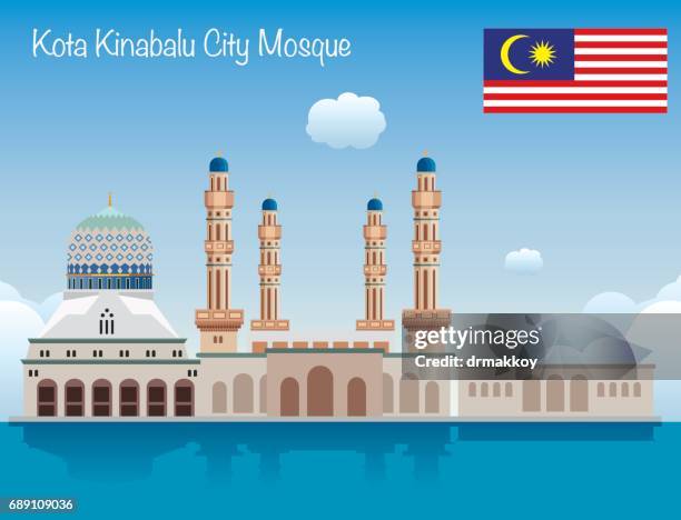 die stadt kota kinabalu-moschee - kota kinabalu stock-grafiken, -clipart, -cartoons und -symbole