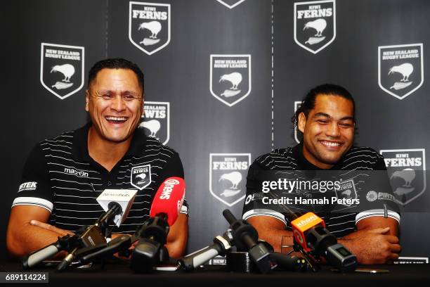 Head coach David Kidwell announces new Kiwis captain Adam Blair during a New Zealand Rugby League media opportunity at Rugby League House on May 28,...