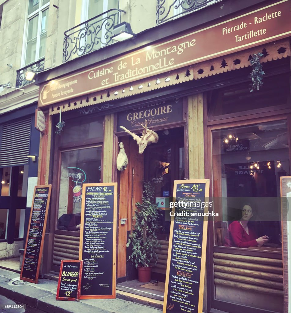 Traditional restaurant in Paris, France.