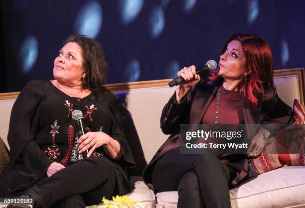 Kathy Cash and Rosanne Cash speak with Country Music Hall of Fame and Museum's Peter Cooper during "Becoming Our Father: Johnny Cash's Daughters in...