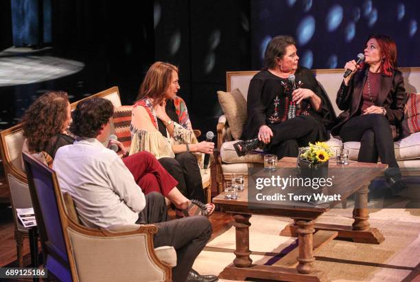 Tara Cash, Cindy Cash, Kathy Cash and Rosanne Cash speak during "Becoming Our Father: Johnny Cash's Daughters in Conversation" at Country Music Hall...