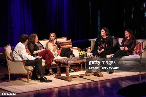 Tara Cash, Cindy Cash, Kathy Cash and Rosanne Cash speak during "Becoming Our Father: Johnny Cash's Daughters in Conversation" at Country Music Hall...