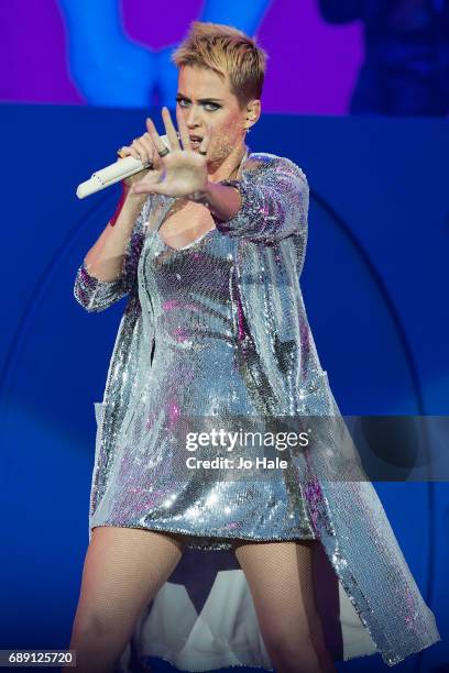 Katy Perry headlines and performs on stage on Day 1 of BBC Radio 1's Big Weekend 2017 at Burton Constable Hall on May 27, 2017 in Hull, United...