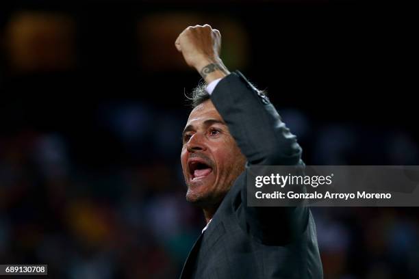 Head coach Luis Enrique Martinez of FC Barcelona celebrates after winning the Copa Del Rey Final between FC Barcelona and Deportivo Alaves at Vicente...