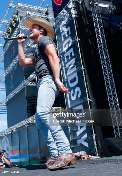 Dustin Lynch performs at the Firestone Legends Day concert at Indianapolis Motor Speedway on May 27, 2017 in Indianapolis, Indiana.