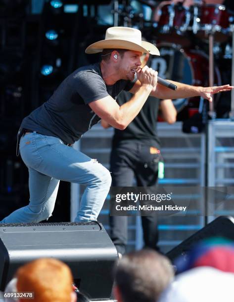 Dustin Lynch performs at the Firestone Legends Day concert at Indianapolis Motor Speedway on May 27, 2017 in Indianapolis, Indiana.