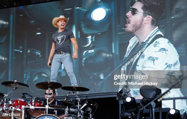 Dustin Lynch performs at the Firestone Legends Day concert at Indianapolis Motor Speedway on May 27, 2017 in Indianapolis, Indiana.