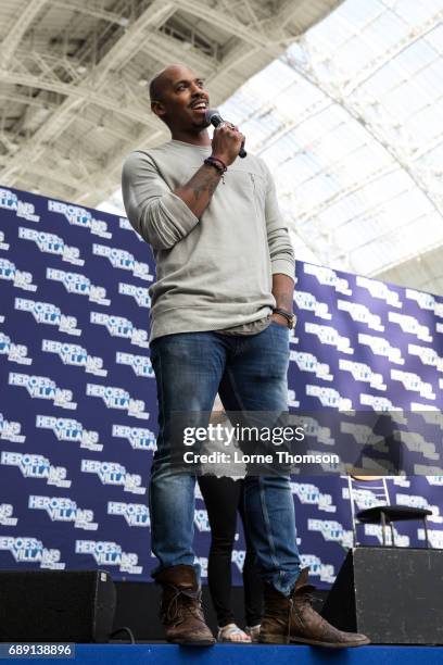 Mehcad Brooks takes part in an interview, focusing on his appearance in "Supergirl, on day one of the Heroes and Villians Convention at Olympia...