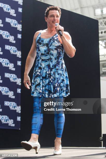 John Barrowman takes questions from the audience, on day one of the Heroes and Villians Convention at Olympia London on May 27, 2017 in London,...