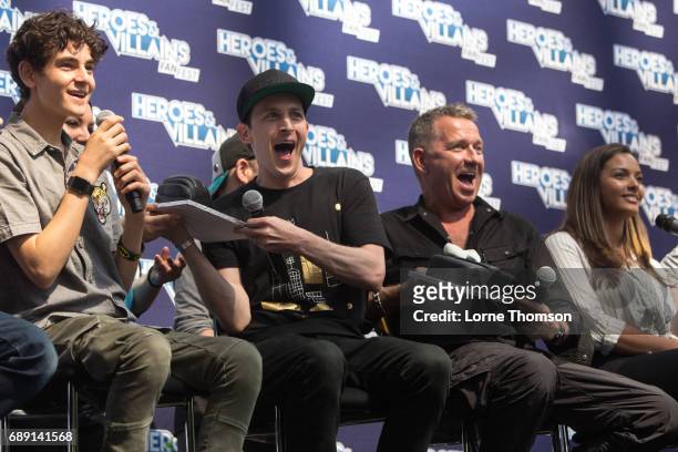 David Mazouz, Robin Lord Taylor, Sean Pertwee and Jessica Lucas take part in the Gotham Panel, on day one of the Heroes and Villians Convention at...