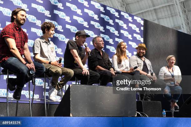 Milo Ventimiglia, David Mazouz, Robin Lord Taylor, Sean Pertwee, Jessica Lucas and Drew Powell take part in the Gotham Panel, on day one of the...
