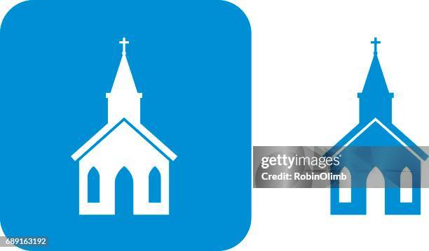 ilustrações de stock, clip art, desenhos animados e ícones de blue church icon - símbolo religioso