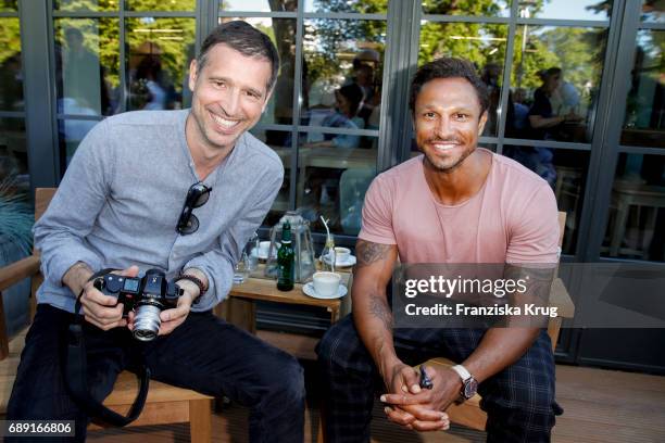 German presenter Andreas Tuerk and Daniel Aminati during Til Schweiger's opening of his 'Barefoot Hotel' on May 28, 2017 in Timmendorfer Strand,...