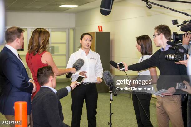 Spokes person speaks to media on behalf of the Corby family at Brisbane International Airport on May 28, 2017 in Brisbane, Australia. Corby was...