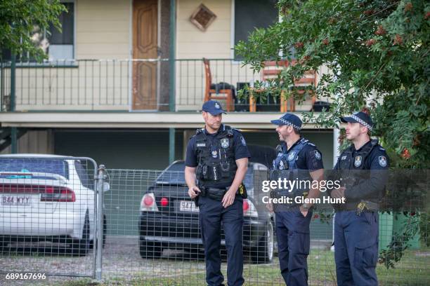 The police wait for the arrival of Schapelle Corby at her family's home on May 28, 2017 in Brisbane, Australia. Corby was arrested in 2004 for...