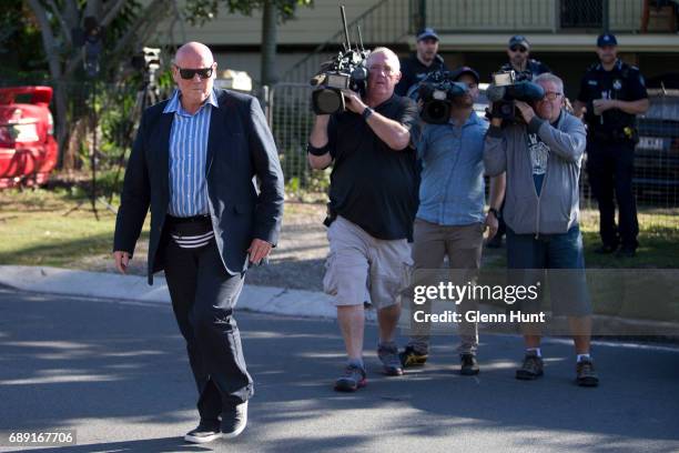 Corby bodyguard John McCleod speak to police at the house of Schapelle Corby's mother in Loganlea on May 28, 2017 in Brisbane, Australia. Schapelle...