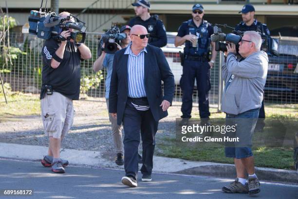 Corby bodyguard John McCleod speak to police at the house of Schappelle Corby's mother in Loganlea on May 28, 2017 in Brisbane, Australia. Schapelle...
