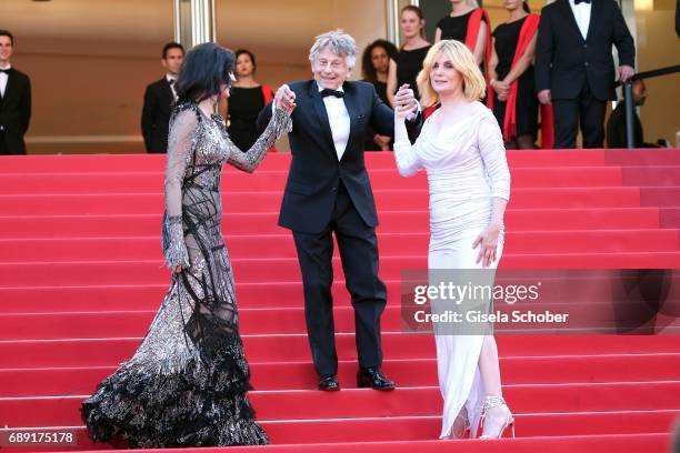 Eva Green, director Roman Polanski and Emmanuelle Seigner attend the "Based On A True Story" screening during the 70th annual Cannes Film Festival at...