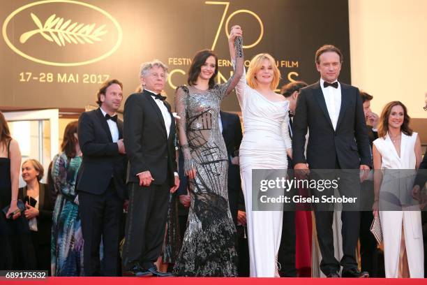 Director Roman Polanski, Eva Green, Emmanuelle Seigner and Vincent Perez leave the "Based On A True Story" screening during the 70th annual Cannes...