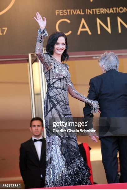 Eva Green, director Roman Polanski and Emmanuelle Seigner attend the "Based On A True Story" screening during the 70th annual Cannes Film Festival at...