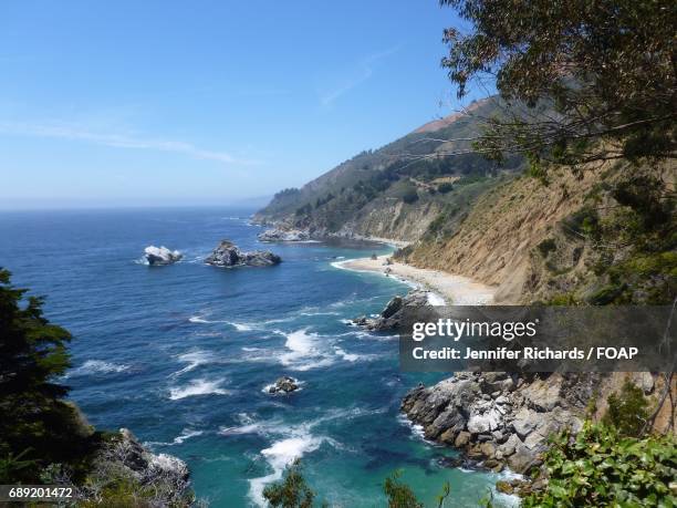 view of california coastline - julia pfeiffer burns state park stockfoto's en -beelden