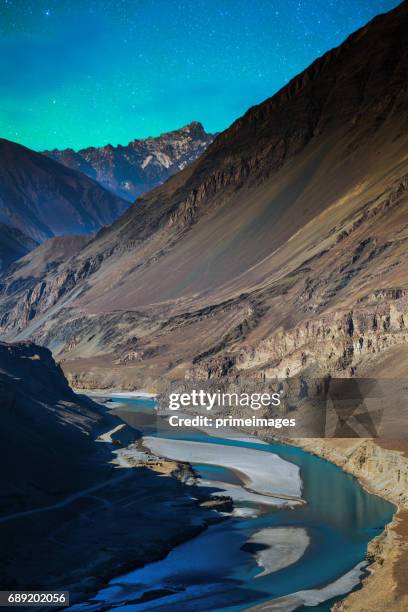 panorama of starry night in norther part of india - nubra valley stock pictures, royalty-free photos & images